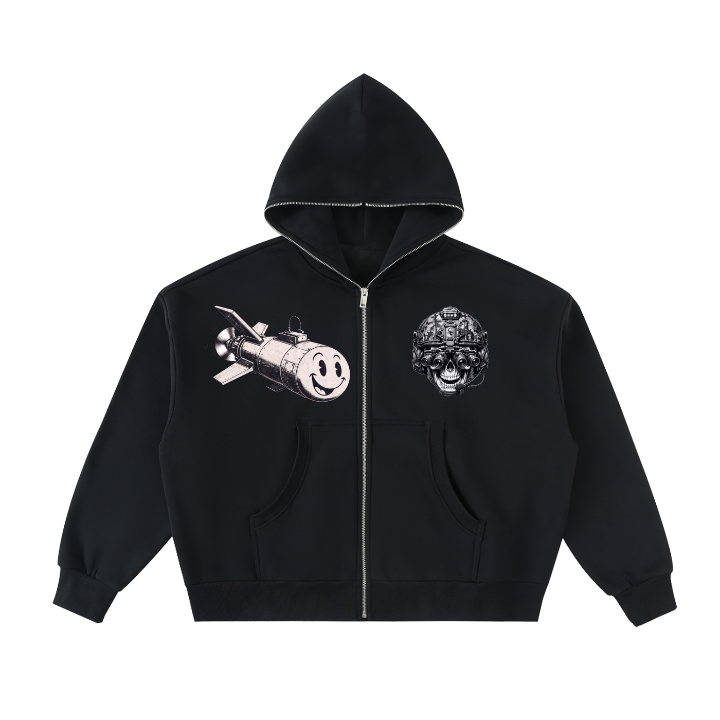 Fleeced Full-Zip Boxy Hoodie