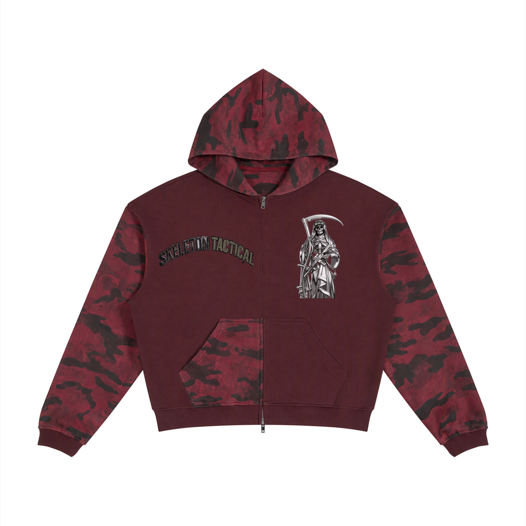 Unisex Colorblock Camo Full Zip Boxy Hoodie