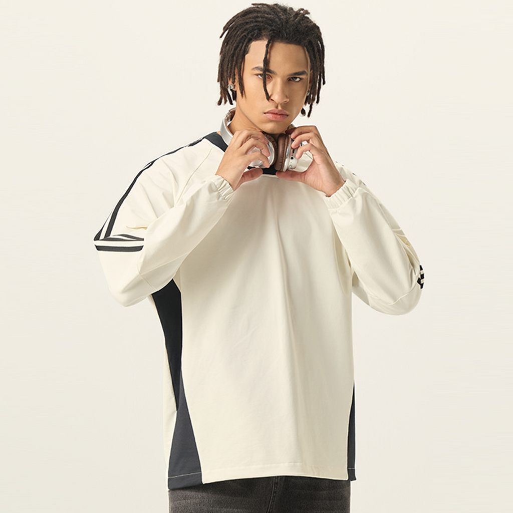 Colorblock V-neck Long Sleeve Shirt（285GSM）