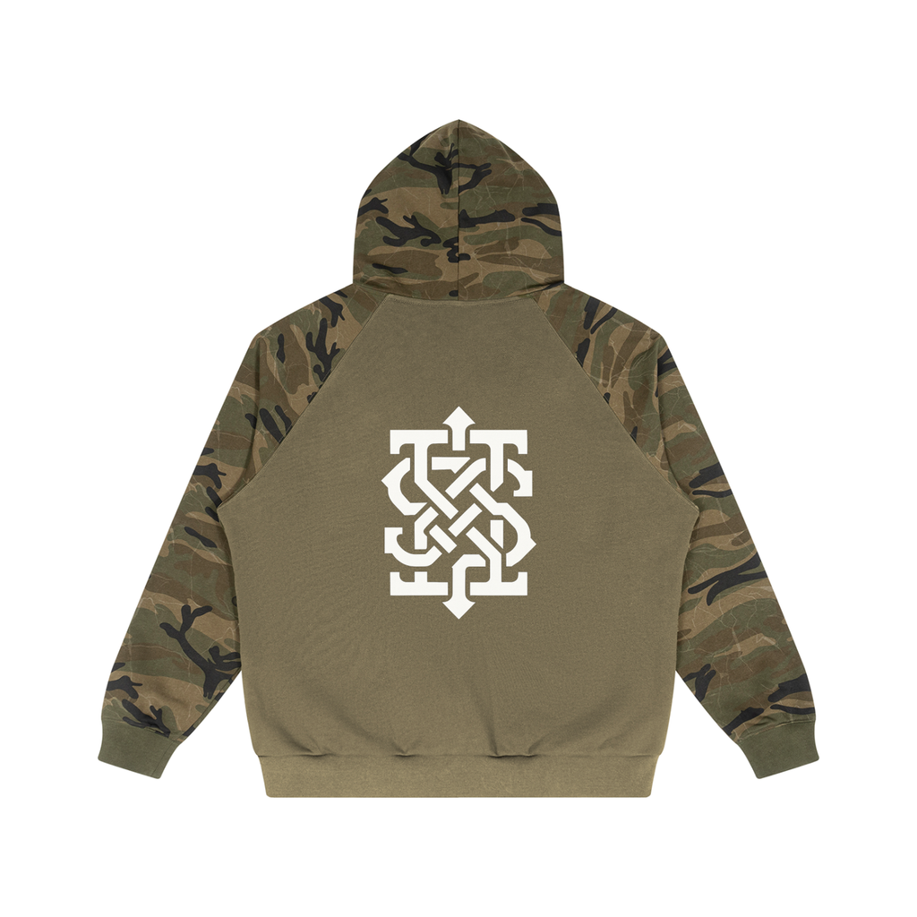Unisex Camo-Splice Raglan Zip Hoodie