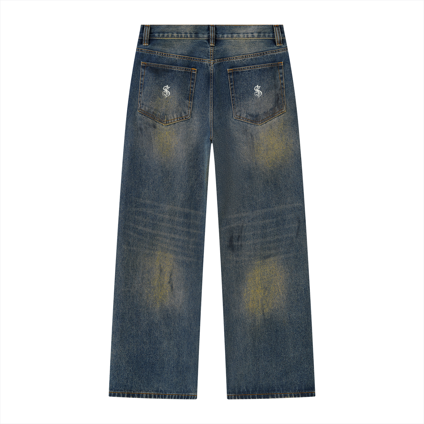 Men's Vintage Wash Wide Leg Denim Jeans
