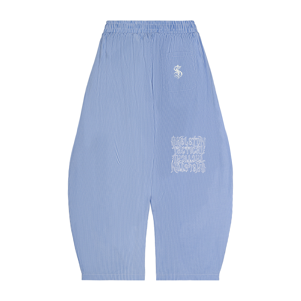 Vertical Stripe Drawstring Barrel Pants