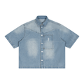 Unisex Vintage Wash Boxy Short Denim Shirt