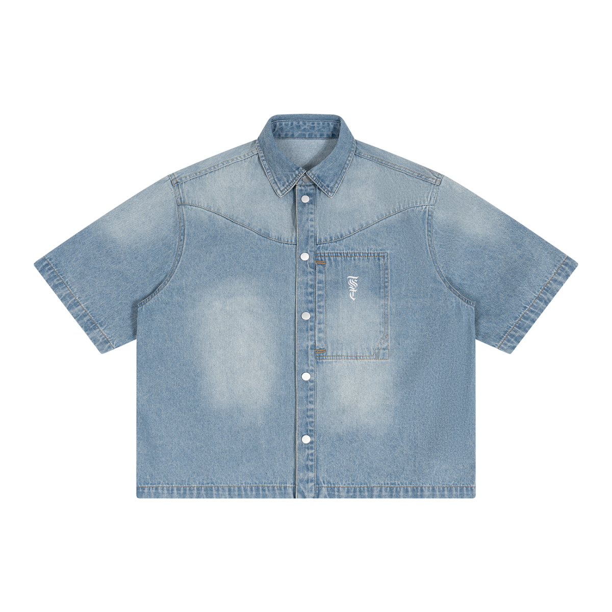 Unisex Vintage Wash Boxy Short Denim Shirt
