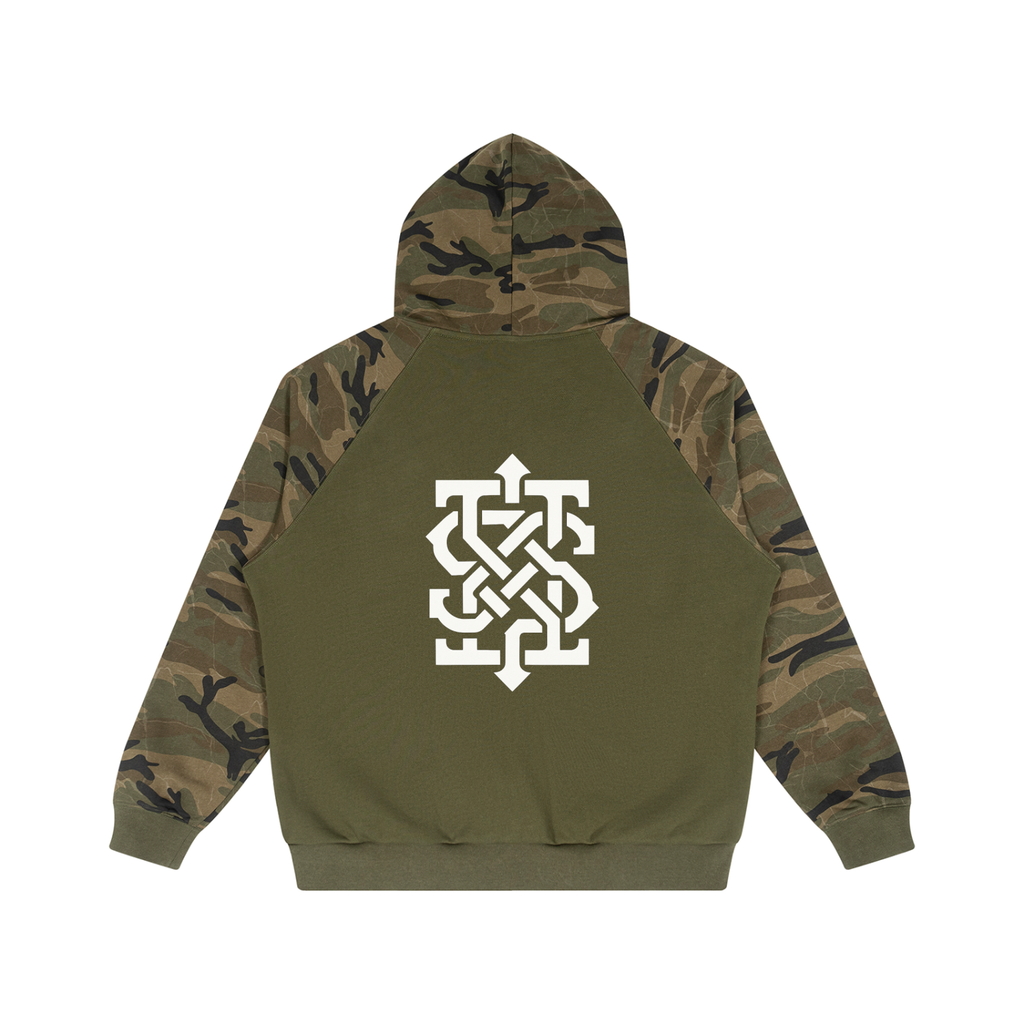 Unisex Camo-Splice Raglan Zip Hoodie