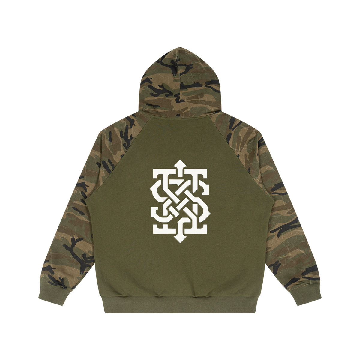 Unisex Camo-Splice Raglan Zip Hoodie