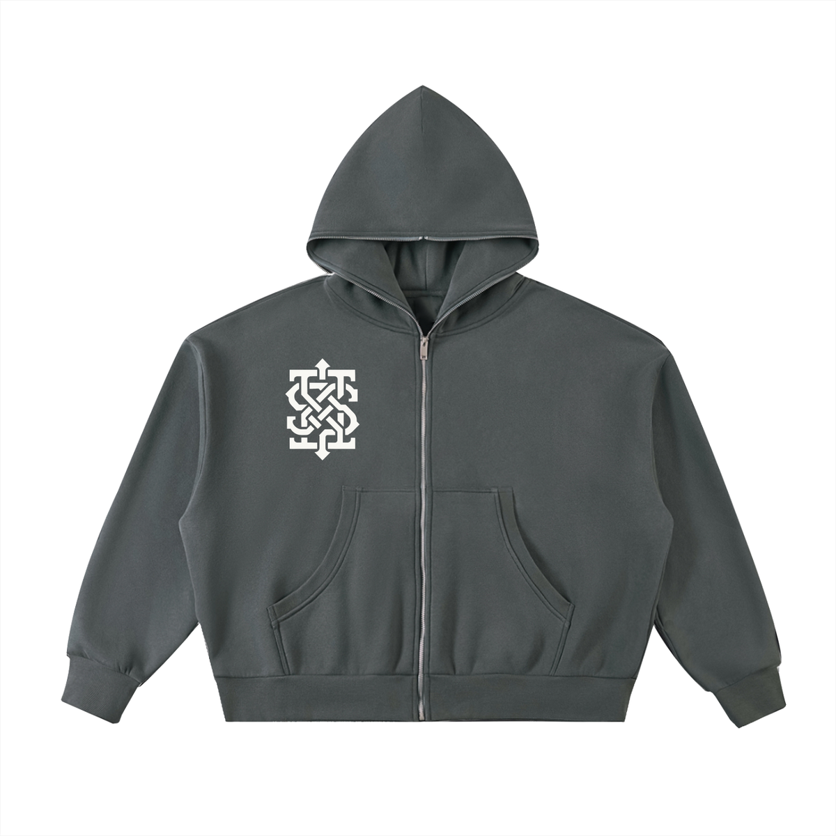 Fleeced Full-Zip Boxy Hoodie