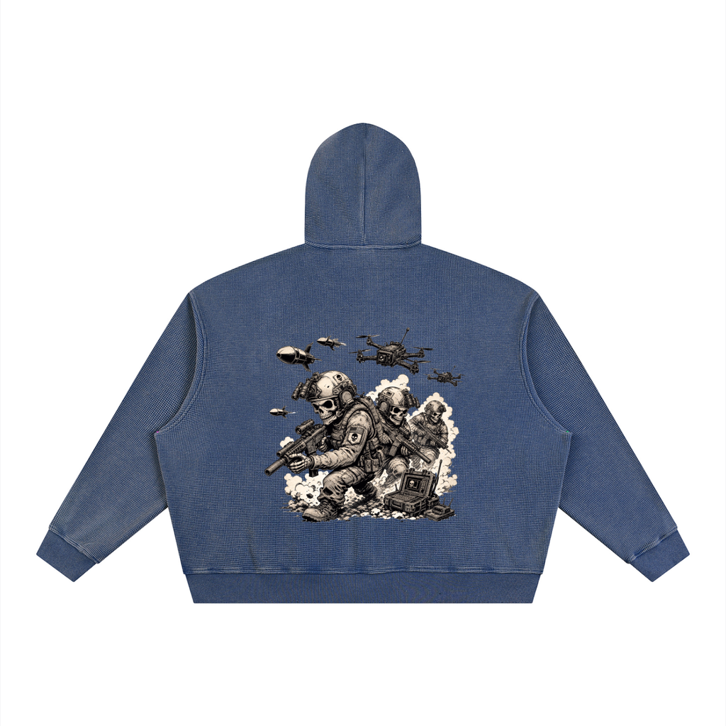 Unisex Vintage Wash Boxy Waffle Full Zip Hoodie