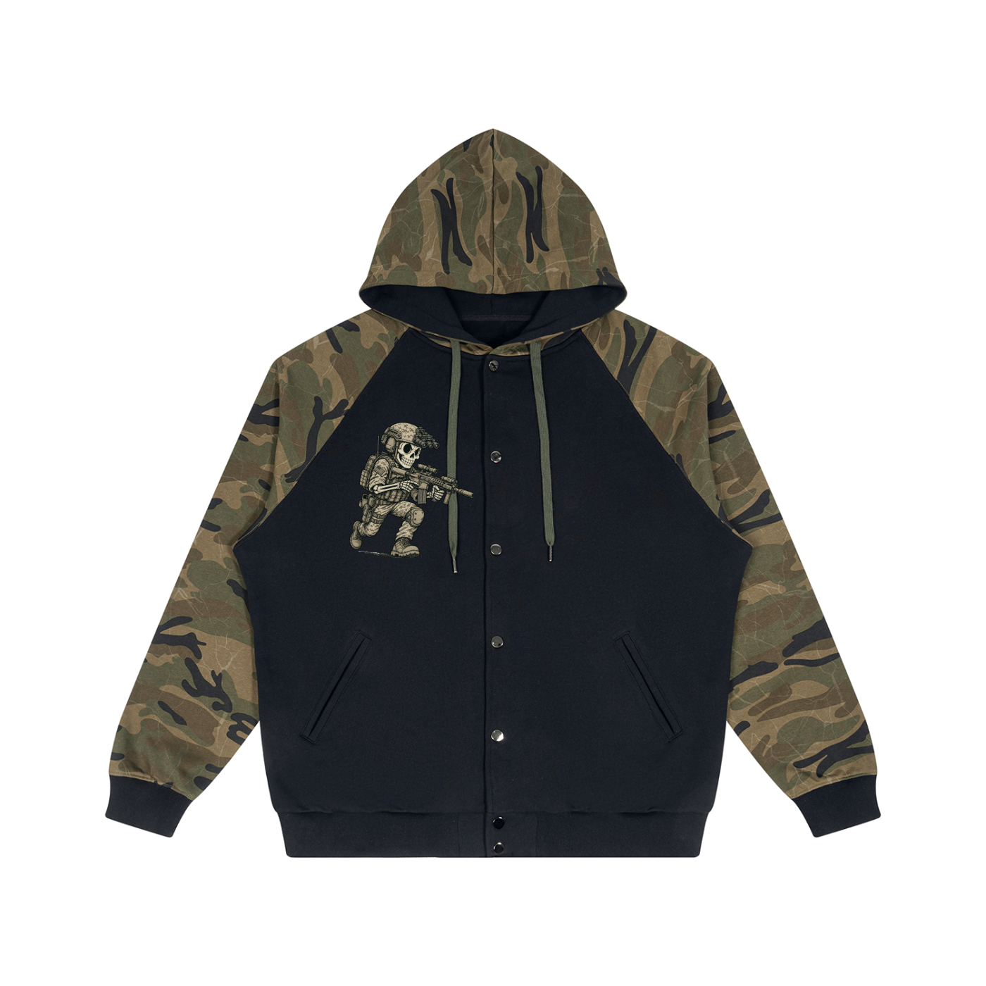 Unisex Camo-Splice Raglan Zip Hoodie