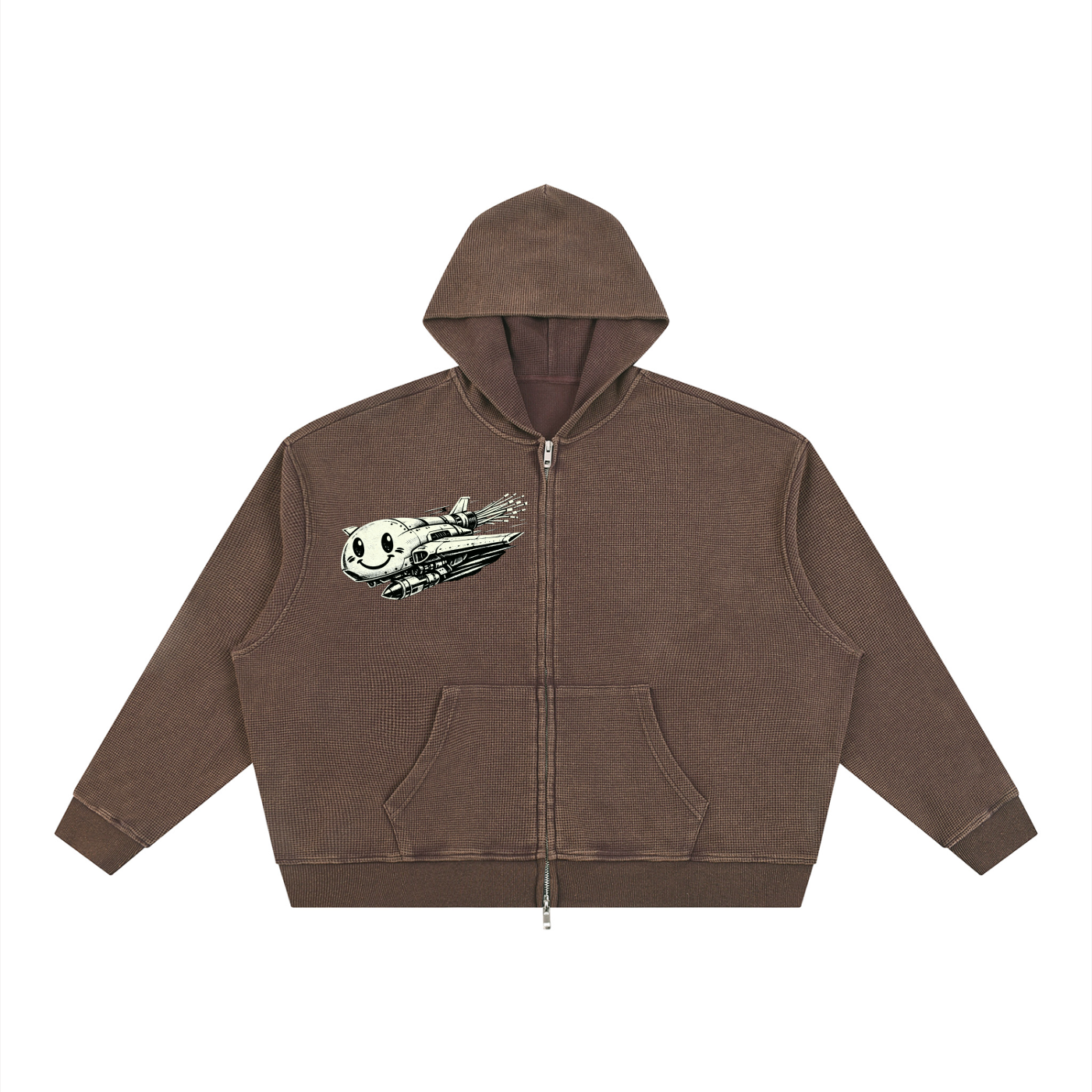 Unisex Vintage Wash Boxy Waffle Full Zip Hoodie