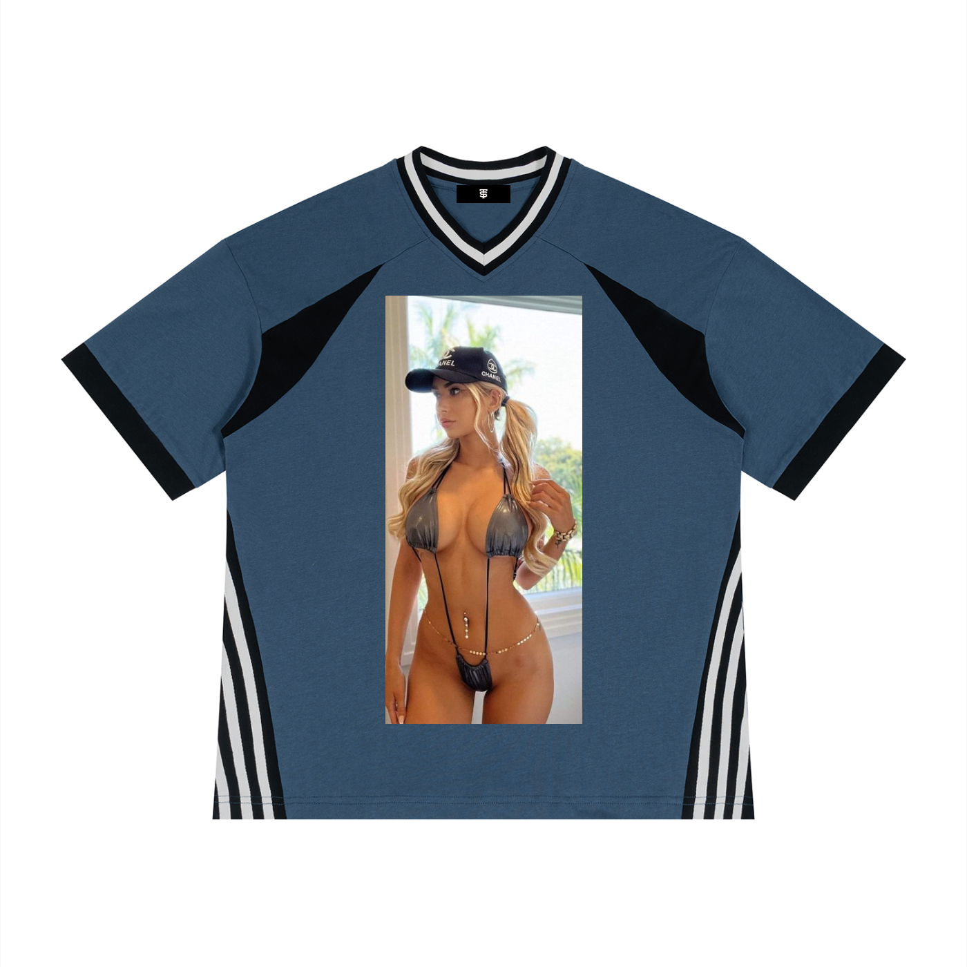 Unisex Color Block V-Neck T-Shirt