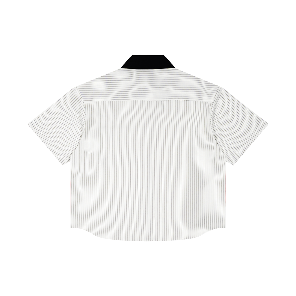 Unisex Striped Boxy Contrast Collar Shirt