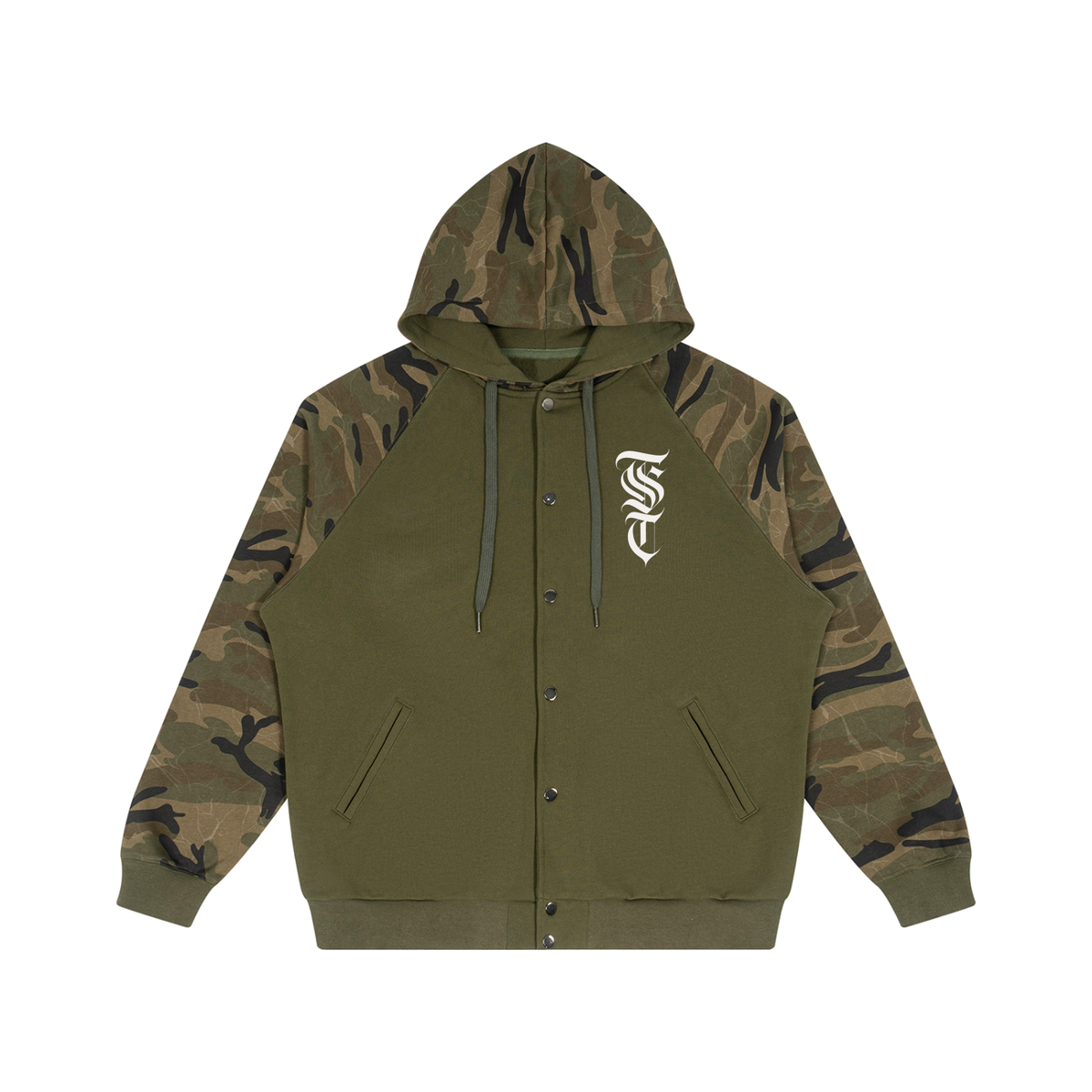 Unisex Camo-Splice Raglan Zip Hoodie
