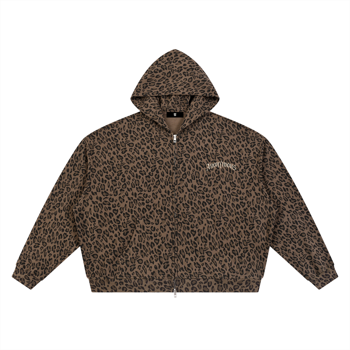 Unisex Leopard Print Waffle Full Zip Hoodie