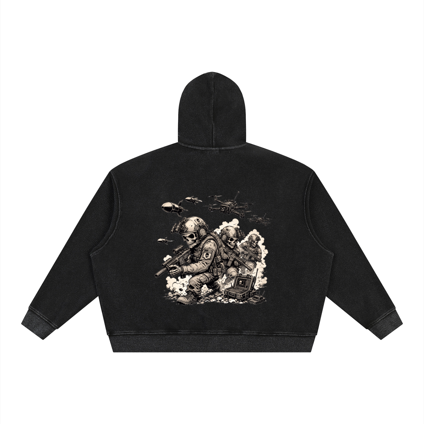 Unisex Vintage Wash Boxy Waffle Full Zip Hoodie