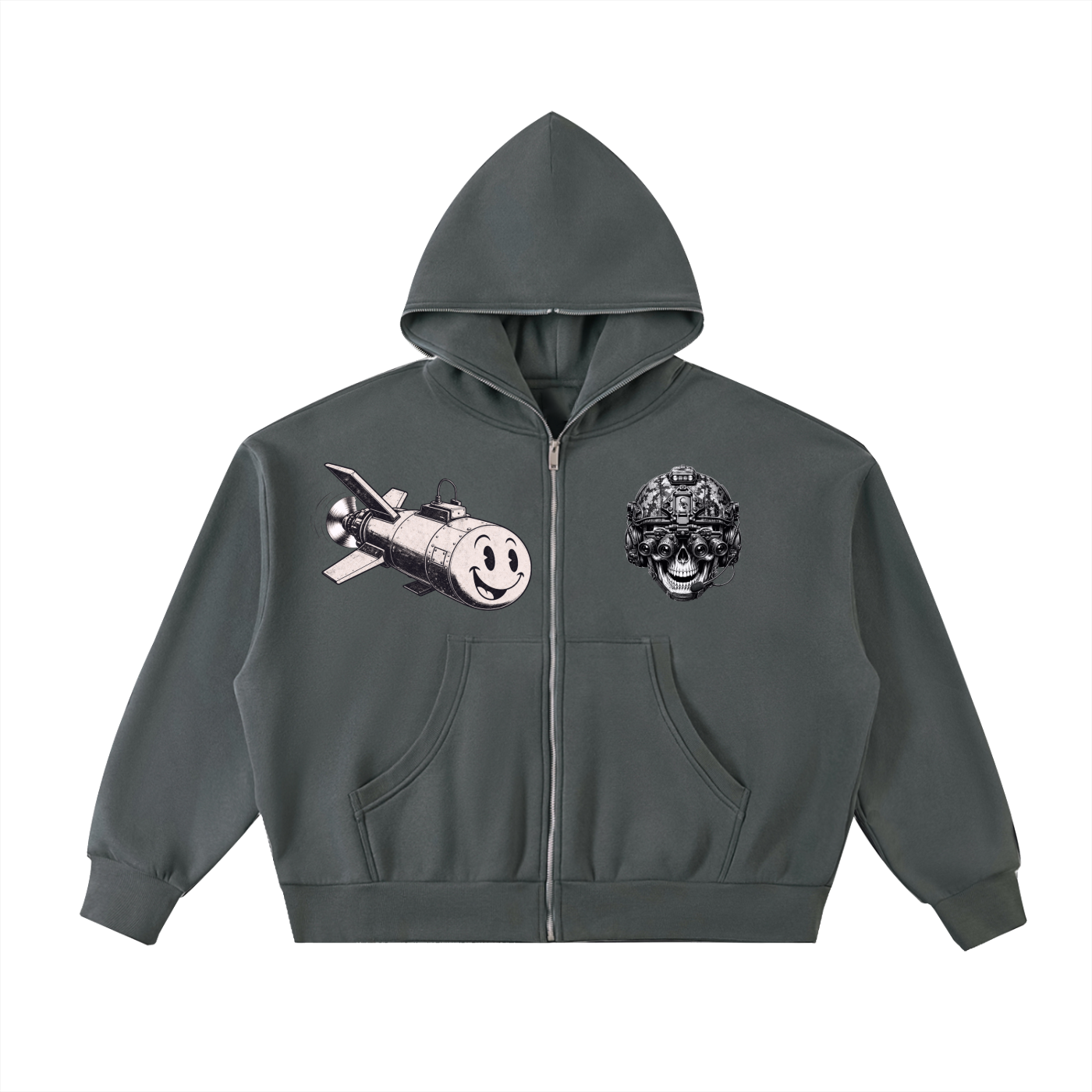 Fleeced Full-Zip Boxy Hoodie