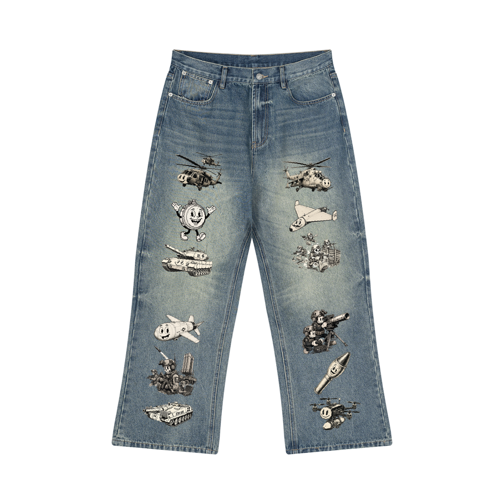 Skeletac Collage Men’s Vintage Wash Wide Leg Jeans