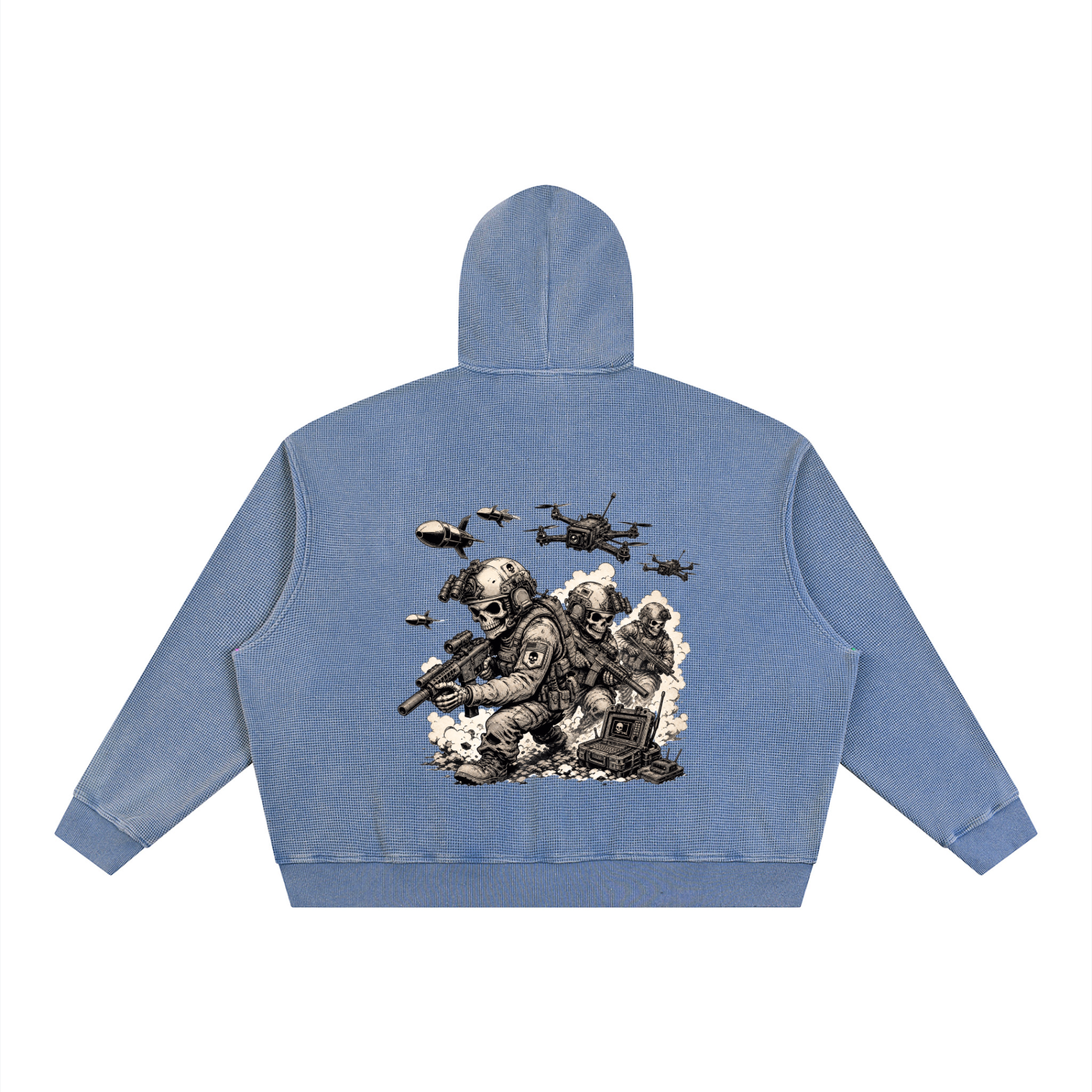 Unisex Vintage Wash Boxy Waffle Full Zip Hoodie