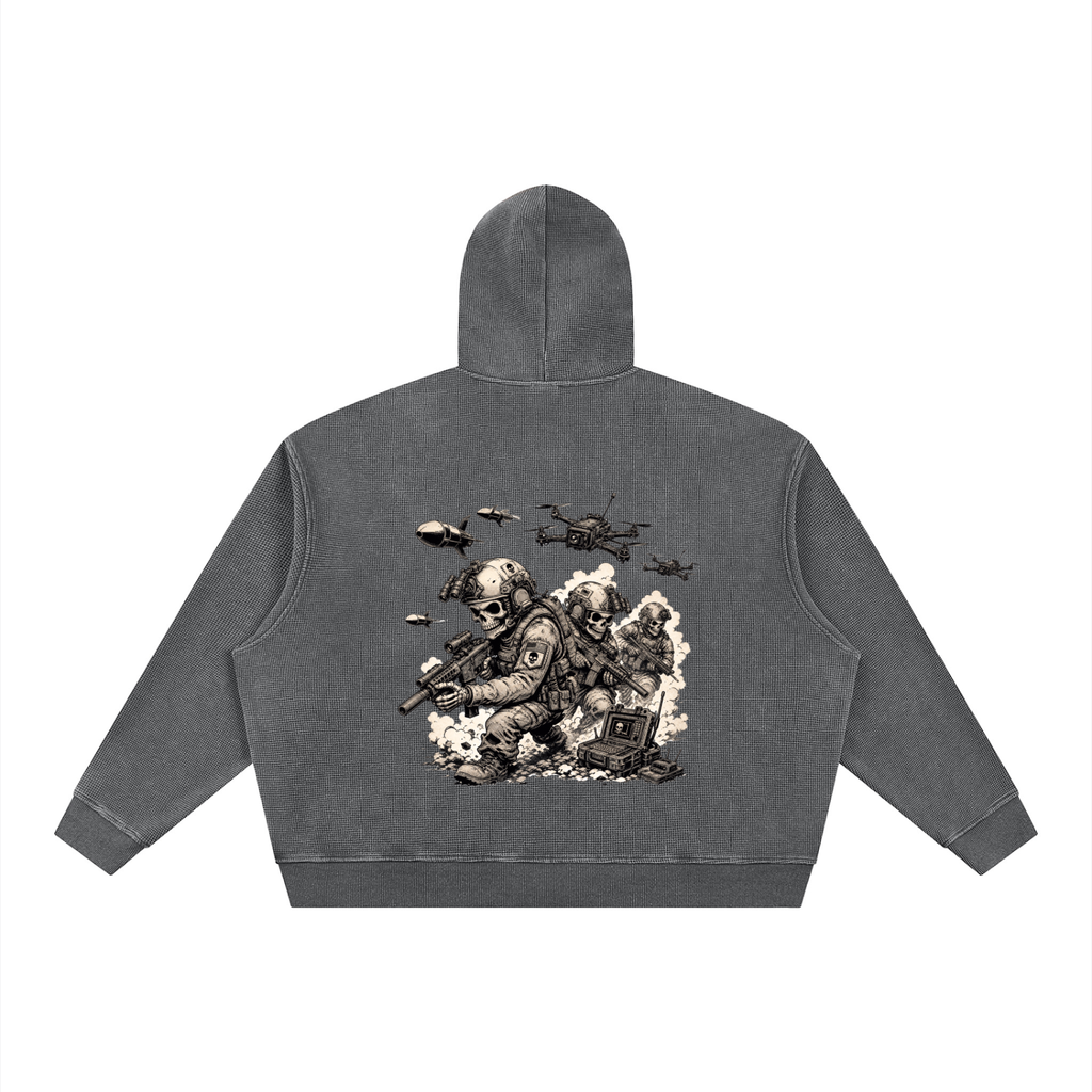 Unisex Vintage Wash Boxy Waffle Full Zip Hoodie