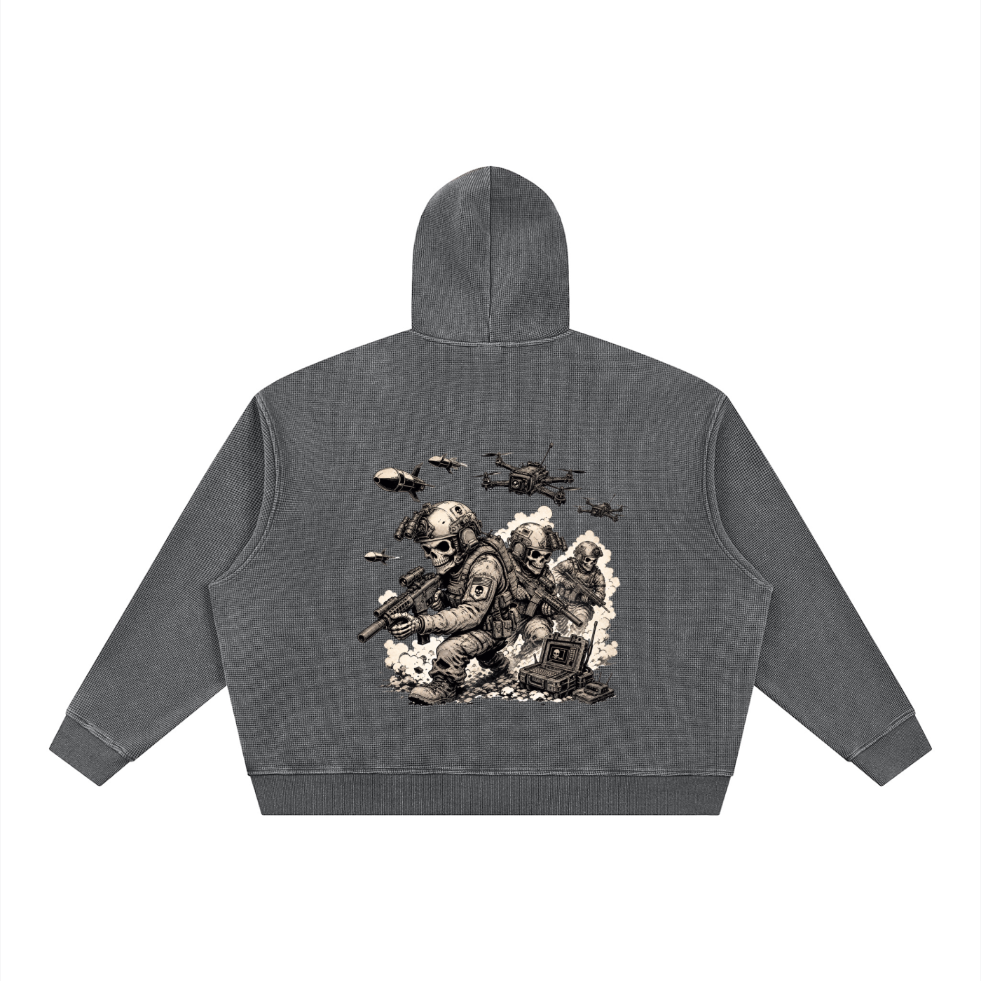 Unisex Vintage Wash Boxy Waffle Full Zip Hoodie