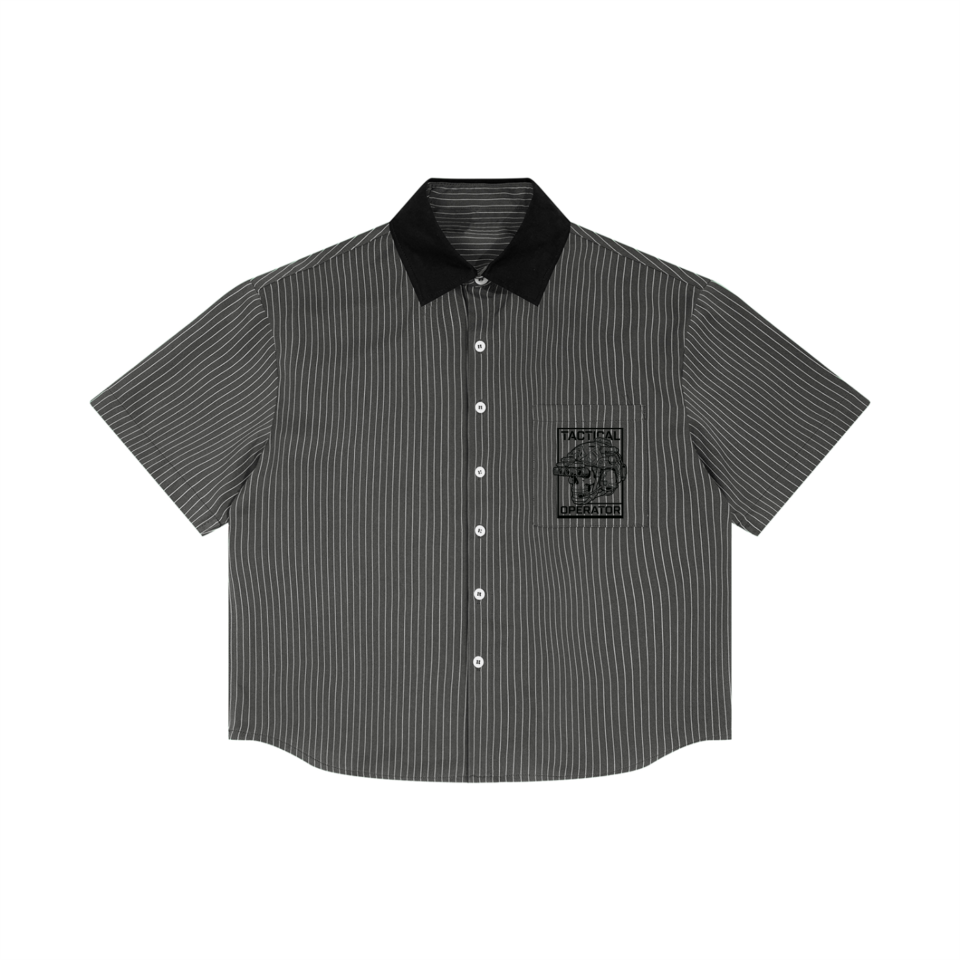 Unisex Striped Boxy Contrast Collar Shirt