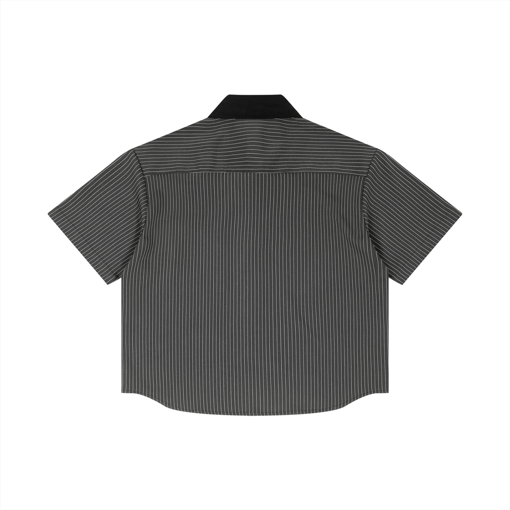 Unisex Striped Boxy Contrast Collar Shirt