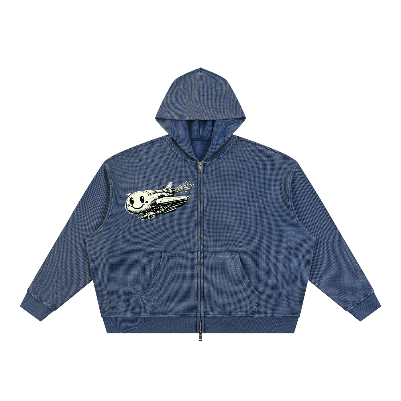 Unisex Vintage Wash Boxy Waffle Full Zip Hoodie
